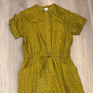 Tanya Taylor Mustard and Black Polka Dot Short Sleeve Drawstring Jumpsuit
